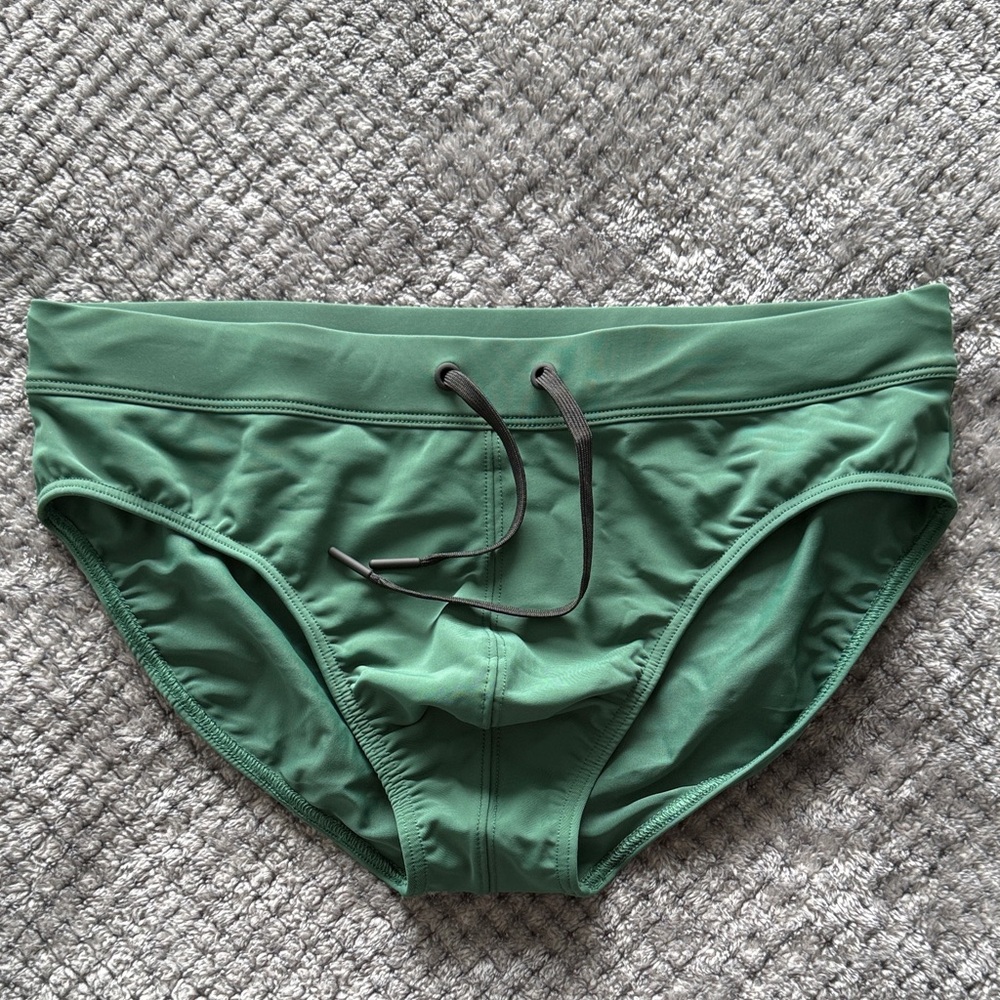 Men's Green Swim Brief with Drawstring